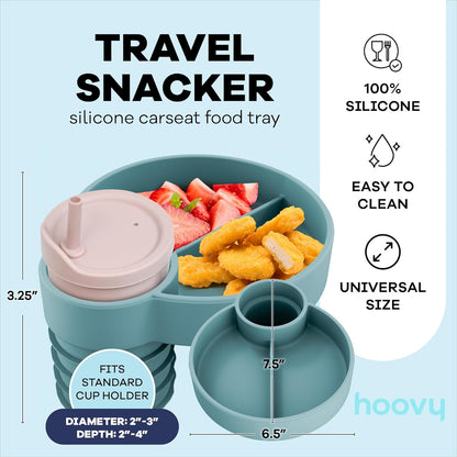 Silicone Cup Holder Tray for Car Seat, Booster Seat, Stroller - Carseat Cup Holder Snack Tray - Car Seat Tray for Kids Travel - Cup Holder Food Tray - Toddler Car Seat Accessories - Sharkskin 1 Pack