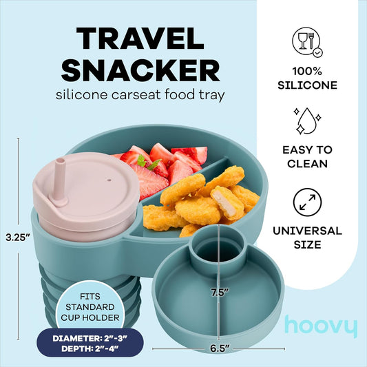 Silicone Cup Holder Tray for Car Seat, Booster Seat, Stroller - Carseat Cup Holder Snack Tray - Car Seat Tray for Kids Travel - Cup Holder Food Tray - Toddler Car Seat Accessories - Sharkskin 1 Pack