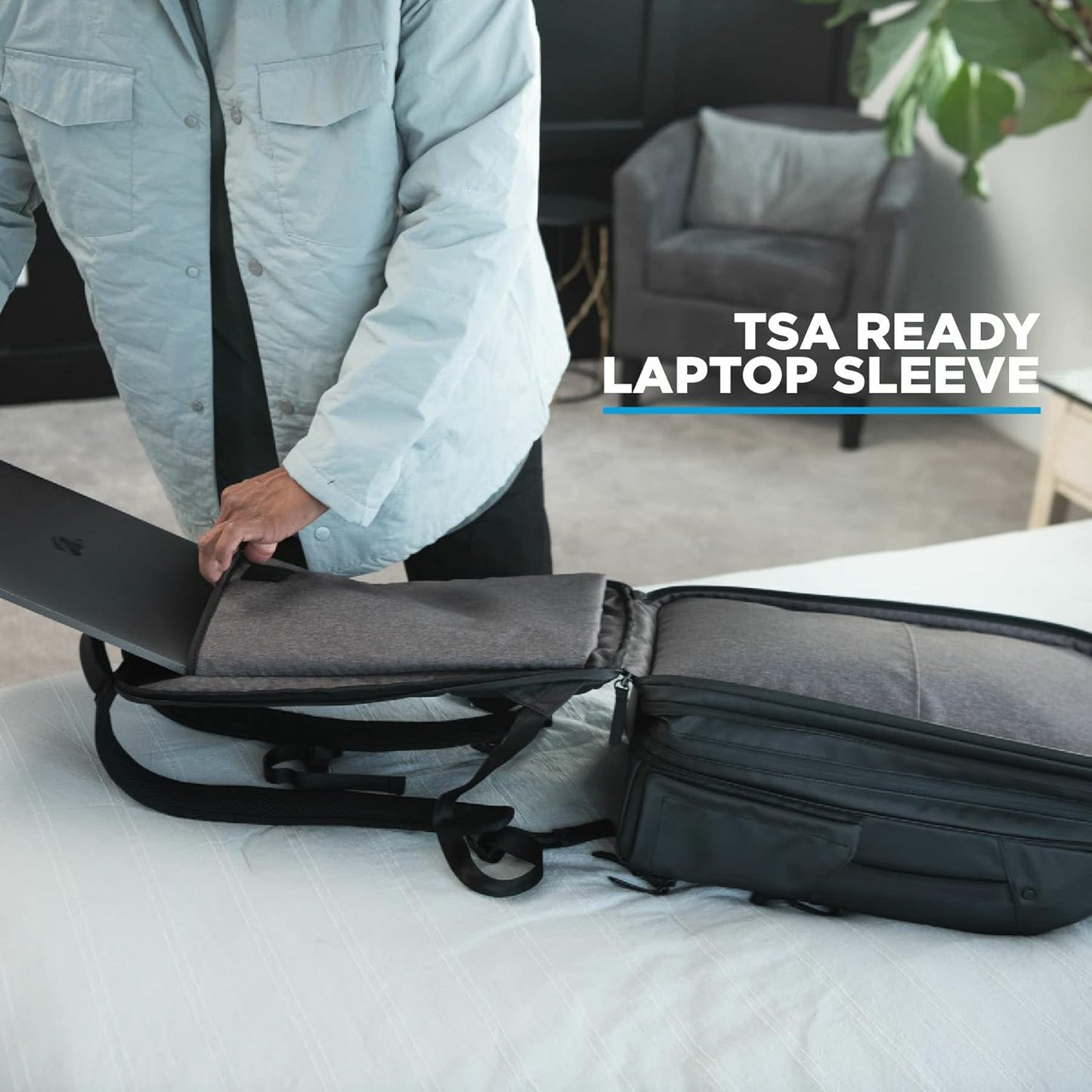 NOMATIC 14L Travel Pack - Water Resistant Laptop Bag - TSA-Ready Expandable Backpack (Black)