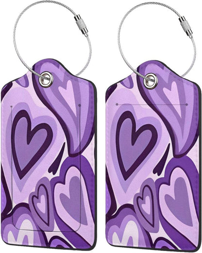 Set of 2 Luggage Tag for Suitcases Tie dye PU Leather Luggage Tag with Full Back Privacy Name ID Card Fun Laggage Tags