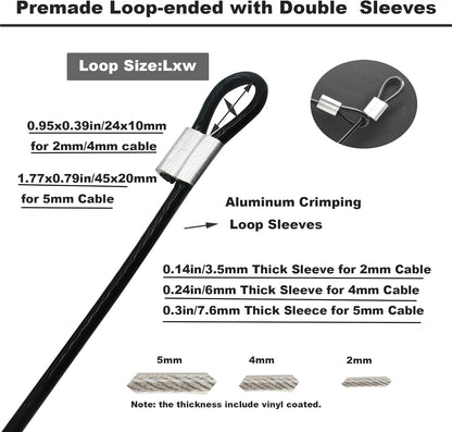 10 Pcs 4mm Wire 12 inch Vinyl Coated Stainless Steel Cable with Loops Short Wire Rope Lanyard Lock Security Chain Link for Outdoor Gates, Black(4mm x 12inch)