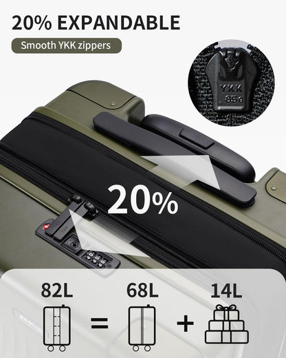 ECOHUB Hardside Expandable Carry On Luggage, Recycled PC 24" Rolling Luggage 26x16x11 Airline Approved with Spinner Wheels& TSA Lock, Lightweight Hardshell Travel Suitcase, 24inch Carry-on Green