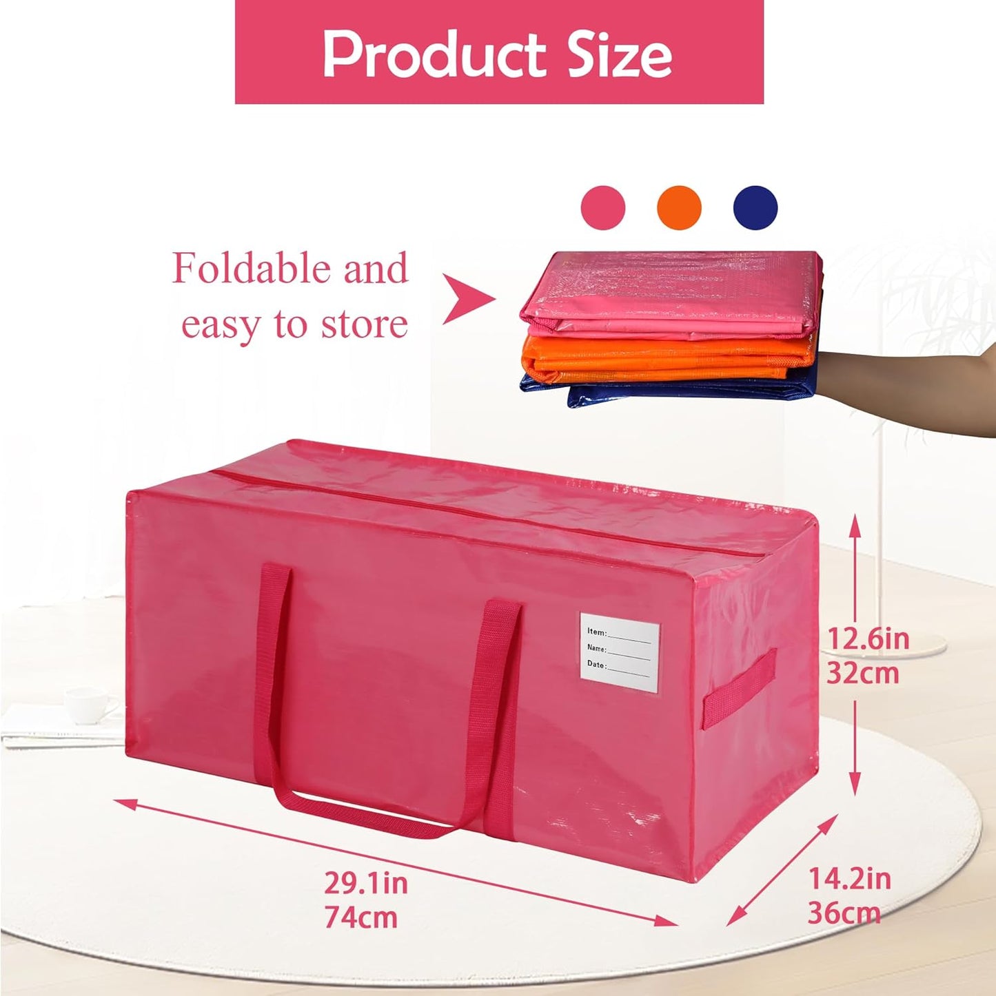 6 Pack Heavy Duty Extra Large Moving Bags with Handles, Waterproof Foldable Storage Totes, Clothing Storage Bags, Packing Moving Boxes for College Supplies & Seasonal Storage, Multicolor