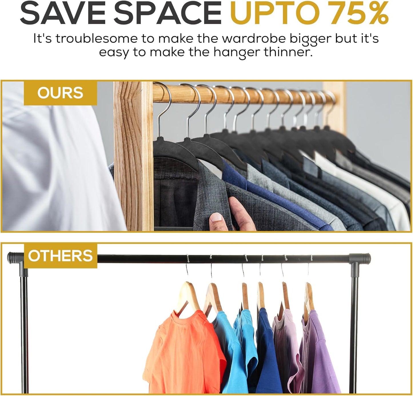 50 Pack New Premium Quality Velvet Hangers Ultra Thin Non Slip Adult Felt Space Saving Hangers for Closet Heavy Duty Coat Pants Jackets Dress Hangers 360° Swivel Hook Hold Upto 10 lbs Black