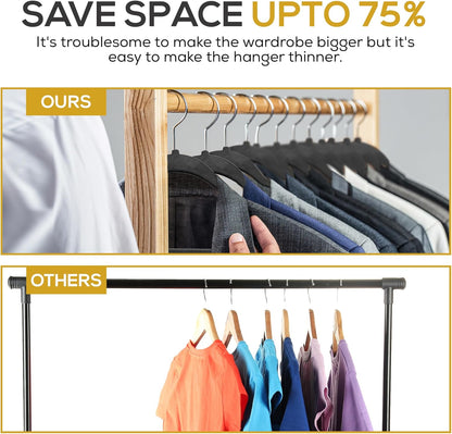 50 Pack New Premium Quality Velvet Hangers Ultra Thin Non Slip Adult Felt Space Saving Hangers for Closet Heavy Duty Coat Pants Jackets Dress Hangers 360° Swivel Hook Hold Upto 10 lbs Black