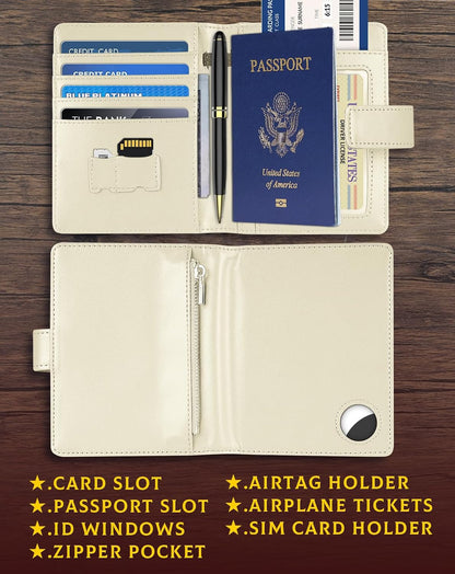 Leather Passport Holder Wallet Cover Case for Women and Men,RFID Blocking,Passport Case,Travel Accessories (White)