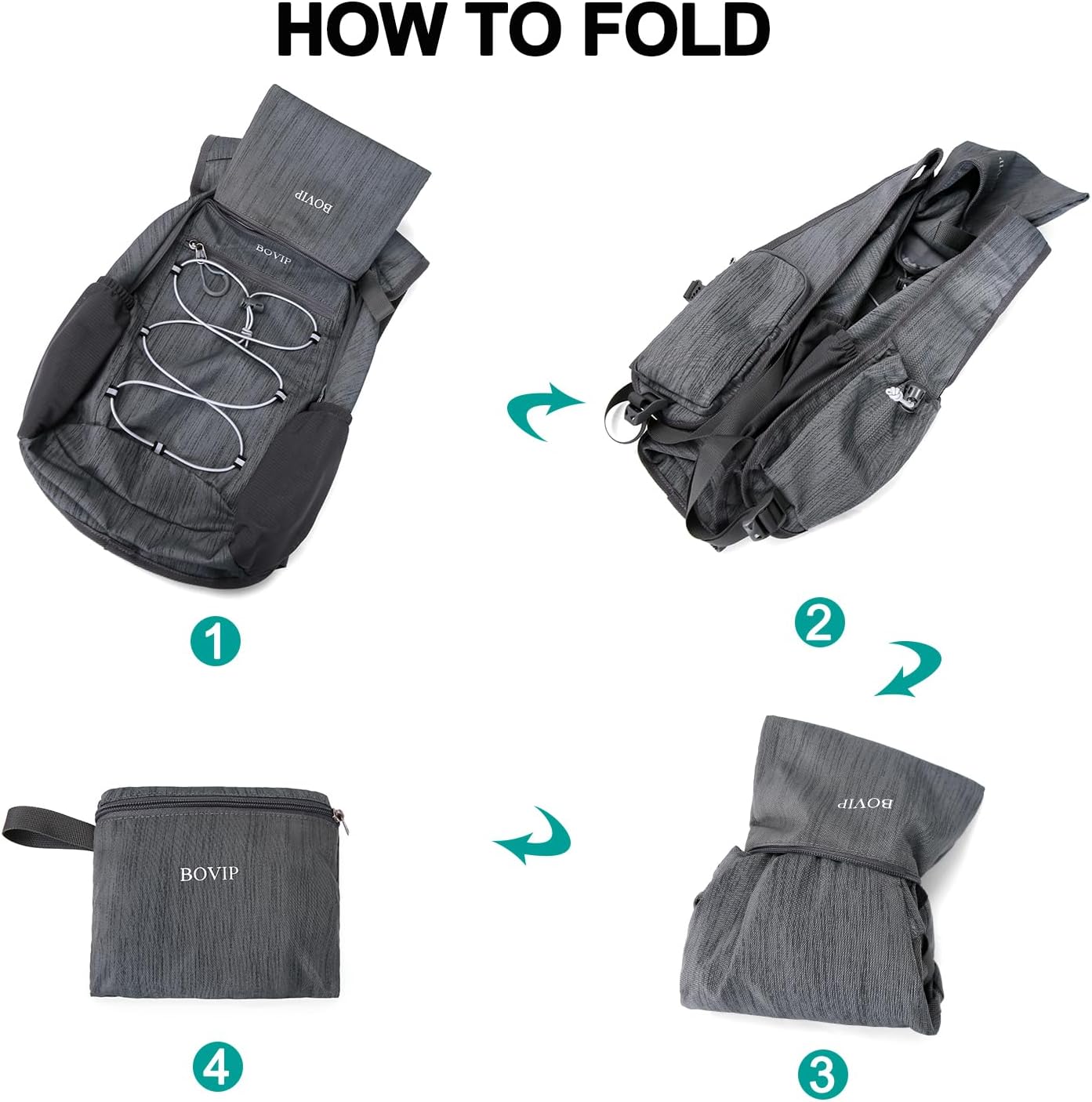 BOVIP 20L Hiking Backpack Lightweight Packable Hiking Daypack Small Travel Outdoor Foldable Shoulder Bag Gray