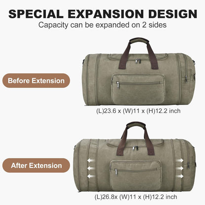 Felipe Varela 60L Duffle Bag for Men, Large Expandable Canvas Duffel Bag for Travel, Mens Carry On Luggage Bag Traveling Weekender Gym Overnight Bags for Airplanes, Green