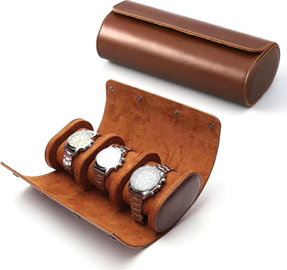 Longjet Watch Roll Travel Case for Men Portable Watches Organizer Box with Removable Velvet Pillow Holder (Brown)