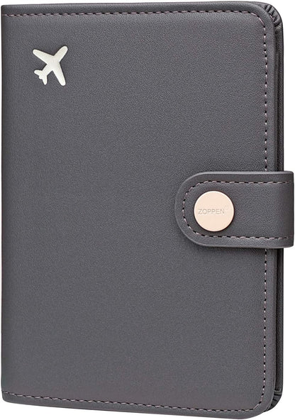 ZOPPEN Passport Holder Women, Passport Cover Travel Wallet Rfid Blocking Passport Wallet Cover Case Travel Essentials Document Organizer, Dark Grey