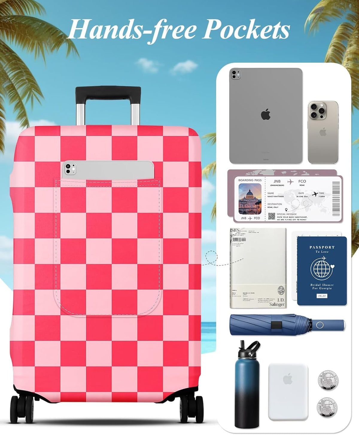 Slohif Luggage Cover for Suitcase Tsa Approved Protector - Luggage Sleeve Large Suit Case Cover Travel Stretch Baggage Case Protective Washable Fit 24-27 Inch Checkered M