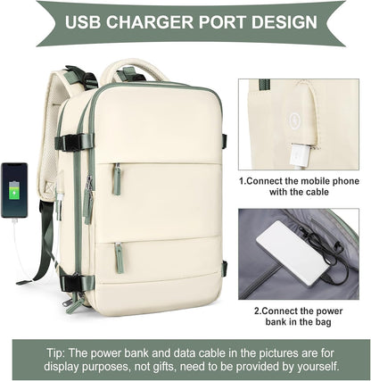 coowoz Large Travel Backpack For Women Men,Carry On Backpack,Hiking Backpacks Waterproof Outdoor Sports Rucksack Casual Daypack travel essentials（White Green）