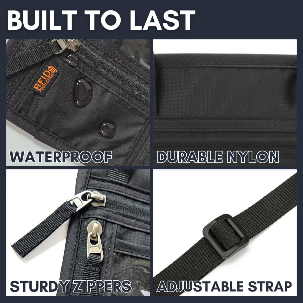 elzama Travel Neck Wallet, Neck Passport Holder, RFID Blocking Passport Wallet Super Slim & Lightweight Travel Pouch Holder for Men & Women (Black)