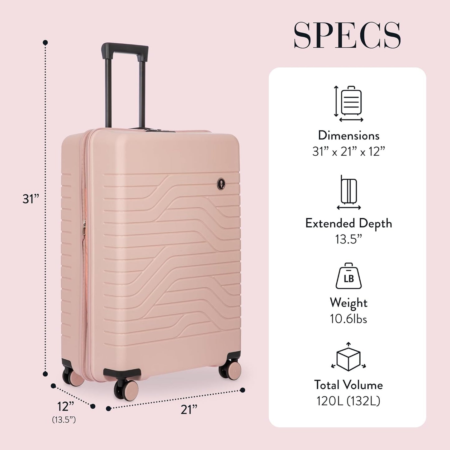 Bric's 30" Expandable Spinner Suitcase - Travel Luggage with TSA-Approved Lock and Hard Shell Exterior - B|Y Ulisse - Pearl Pink