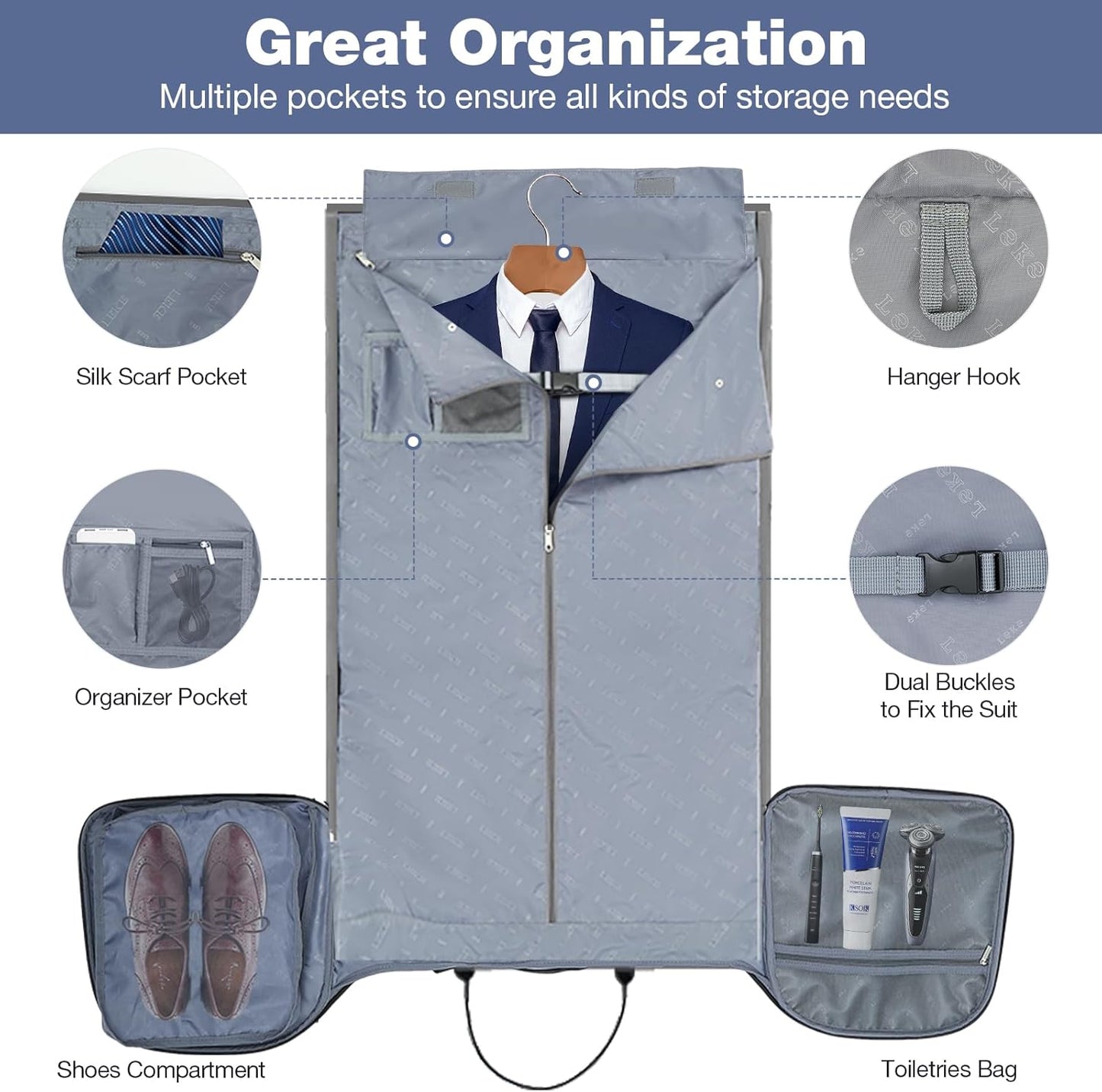 Garment Bags with Wheels, Garment Convertible Weekender Bags, Large Garment Bags for Travel, Duffle Luggage Bag Garment Bag (Blue, Medium)