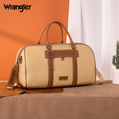 Wrangler Travel Duffel Bag Large Weekender Bag for Women Designer Carry on Overnight Bag for Trips Leather Luggage Bag Tan