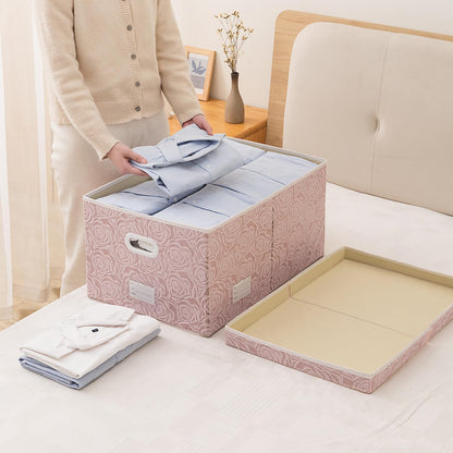 PRANDOM Jumbo Collapsible Storage Boxes with Lids Fabric Decorative Storage Bins Cubes Organizer Baskets with Cover Handles Divider for Bedroom Closet Living Room 23.2x15.7x11.6 Inch 3 Pack