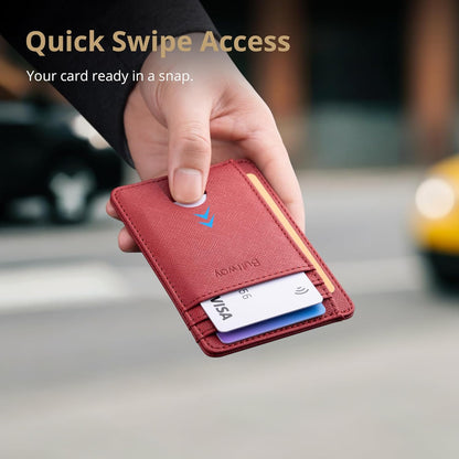 Buffway Slim Minimalist Front Pocket RFID Blocking Leather Wallets for Men and Women - Cross Red