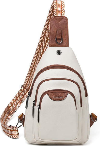 10L Crossbody Sling Bag for Women Men Anti Theft Cross Body Fanny Pack Belt Bag Purse Gifts for Women Faux Leather, Beige Brown