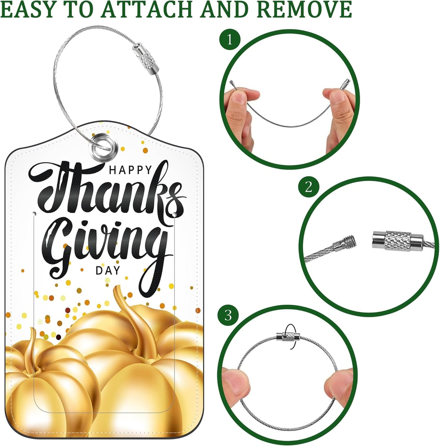 2 Pack Luggage Tag for Suitcase Happy Thanksgiving Day Leather Suitcase Tags with Privacy Name ID Label and Stainless Steel Loop for Travel Bag