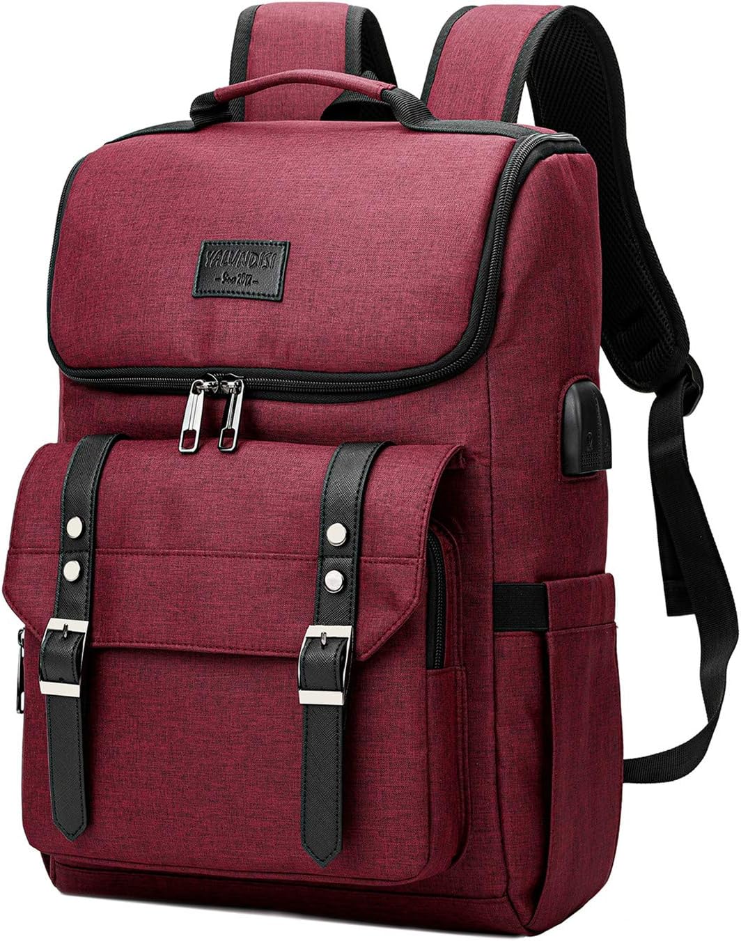 YALUNDISI Vintage Backpack Travel Laptop Backpack with usb Charging Port for Women & Men College Backpack Fits 15.6 Inch Laptop Red