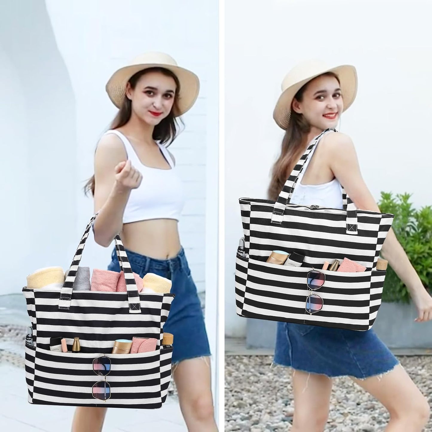 Beach Pool Bags Tote for Women Ladies Large Gym Tote Carry On Bag With Wet Compartment for Weekender Travel Waterproof