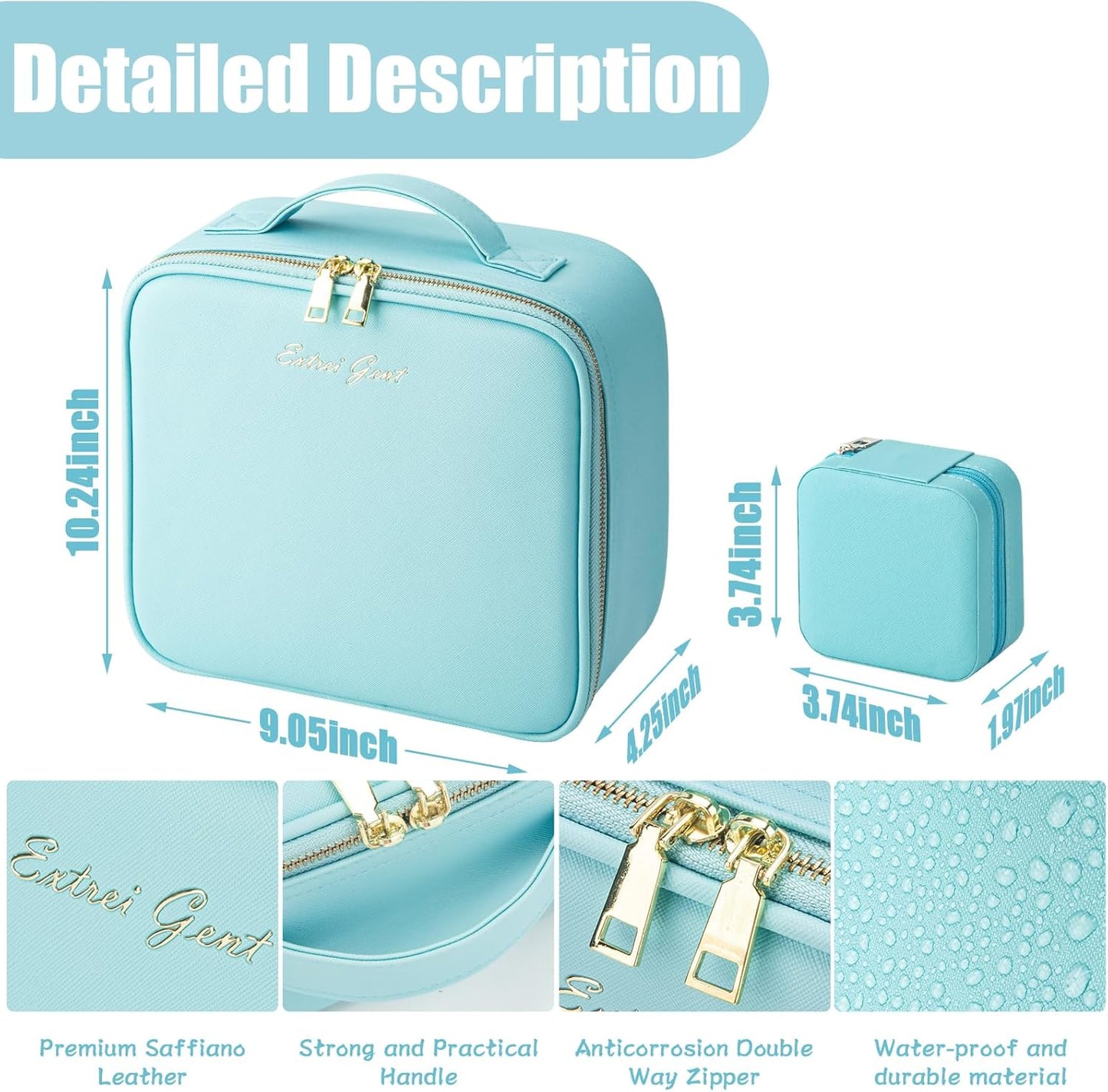 Makeup Travel Train Case with Mirror LED Light 3 Adjustable Brightness Large Cosmetic Bag Portable Storage Adjustable Partition Waterproof Makeup Brushes Make up Jewelry Gift for Women