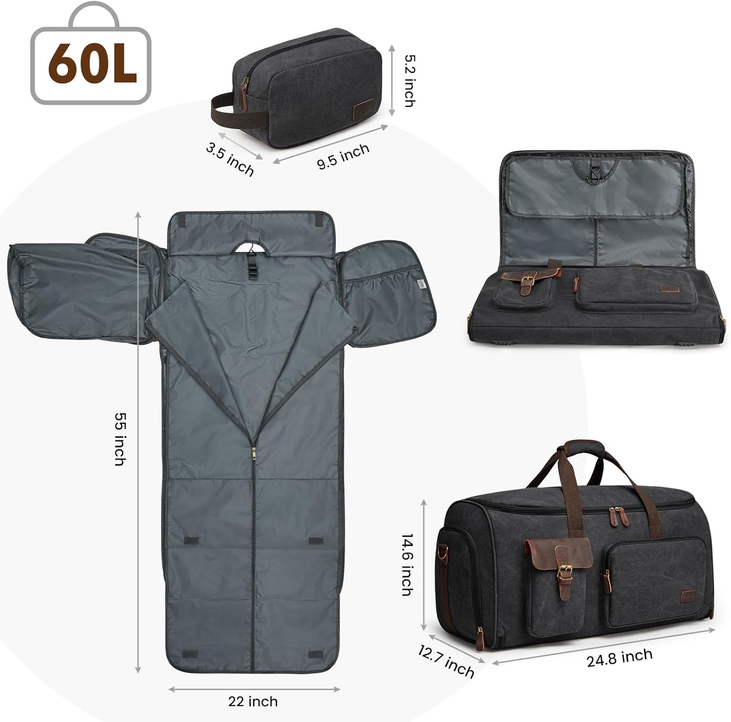 S-ZONE Garment Bags for Travel Convertible Garment Duffle Bags for Travel Suit Carry on Luggage for Men Hanging Suitcase