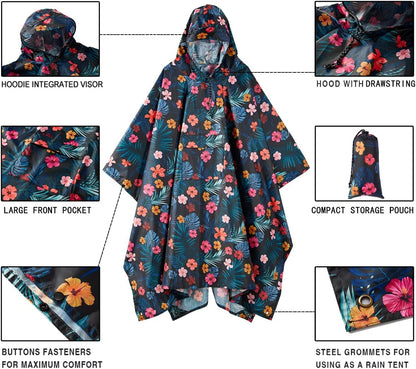 salamra Hooded Rain Poncho Waterproof Raincoat Jacket for Men/Women/Adults with Pocket