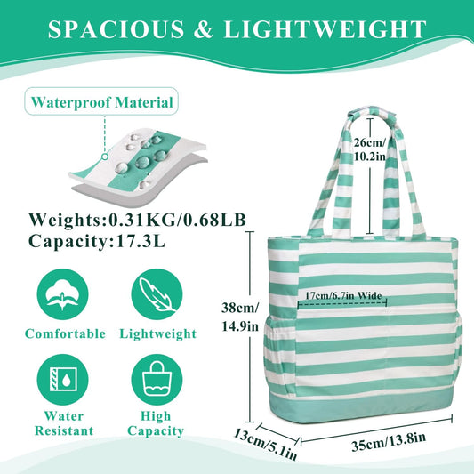 VASCHY Beach Bag for Women, Large Waterproof Sandproof Fold-able Packable Pool Tote Bag w Zipper/Pockets