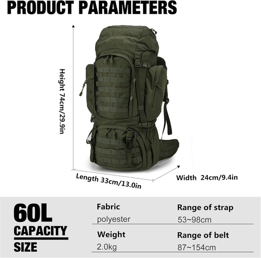 Mardingtop 60L Military Internal Frame Backpack for Hiking,Camping,Hunting,Rucksack Backpack with Rain Cover