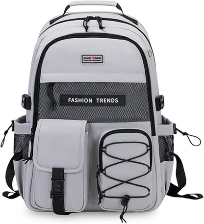 Lohol Multi-Pocket Backpack with 15.6 inch Laptop Compartment, Water Resistant Bookbag for School College and Travel (Grey