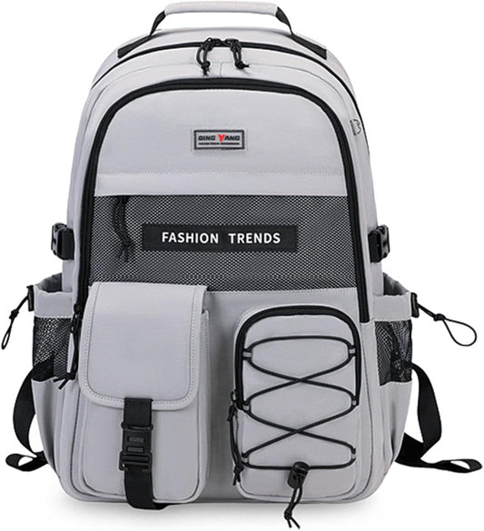 Lohol Multi-Pocket Backpack with 15.6 inch Laptop Compartment, Water Resistant Bookbag for School College and Travel (Grey