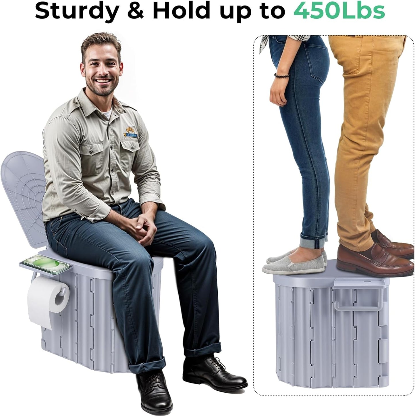 Sckee Camping Toilet, Portable Toilet for Adults, Portable Travel Folding Toilet with Lid and Paper Holder, Compact Potty for Car, Camp Toilet Portable Toilet for Camping, Hiking,Truck, RV, Beach