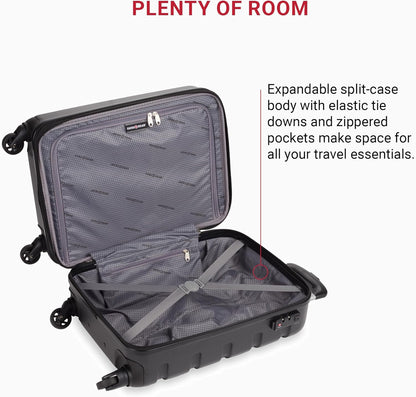 SwissGear 7366 Hardside Expandable Luggage with Spinner Wheels, Black, Carry-On 19-Inch
