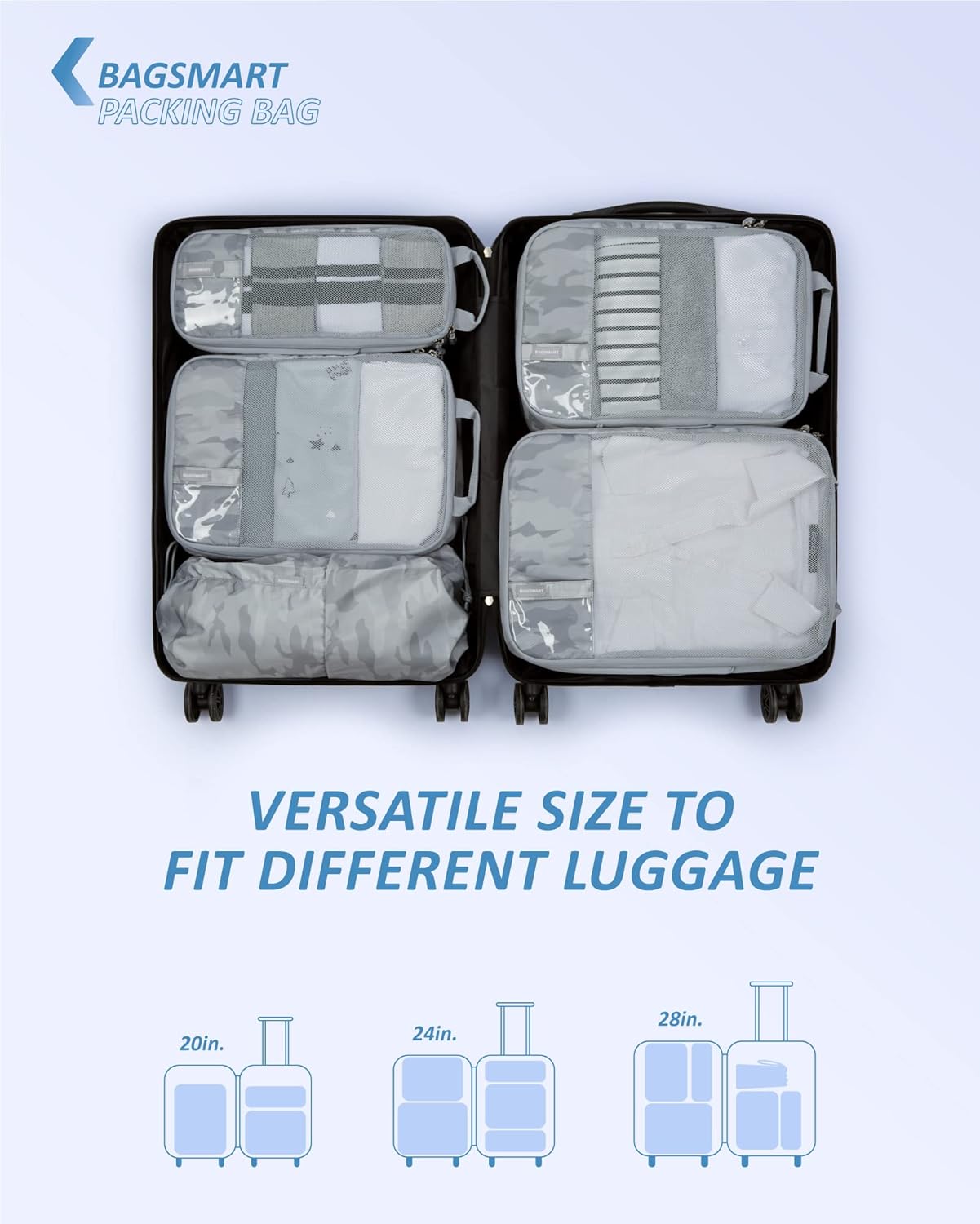 BAGSMART 6 Set /4 Set/2 Set Compression Packing Cubes for Travel, Lightweight Luggage Organizer Bags, Durable Space Saver Bags Travel Essentials