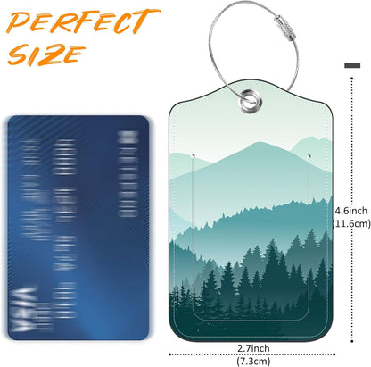2 Pack Luggage Tag for Suitcase Green Mountain Landscape Leather Travel Cruise Luggage Tag with Stainless Steel Loop Name ID Label Privacy Cover for Adults Teens Travel Bag Labels Set