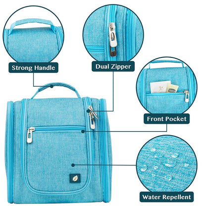 PAVILIA Toiletry Bag Travel Bag for Women Men, Hanging Cosmetic Organizer, Water Resistant Makeup Bag for Accessories Toiletries, Large Travel Essentials Kit (Turquoise)