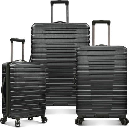 U.S. Traveler Boren Polycarbonate Hardside Rugged Travel Suitcase Luggage with 8 Spinner Wheels, Aluminum Handle, Black, 3-Piece Set, USB Port in Carry-On