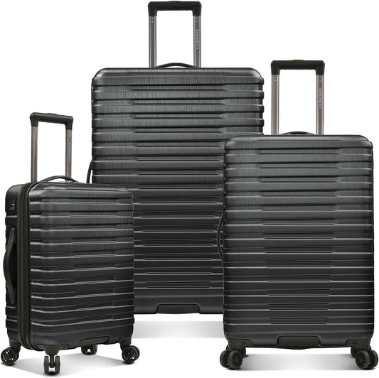 U.S. Traveler Boren Polycarbonate Hardside Rugged Travel Suitcase Luggage with 8 Spinner Wheels, Aluminum Handle, Black, 3-Piece Set, USB Port in Carry-On