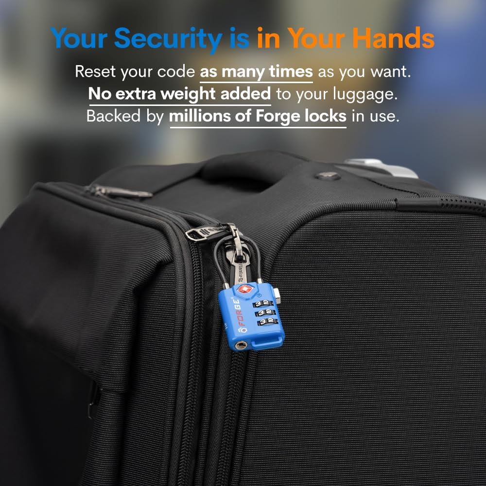 Bright Colors, TSA Approved Luggage Locks 4 Pack, Re-settable Combination with Alloy Body, Blue 4 Locks.