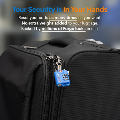 Bright Colors, TSA Approved Luggage Locks 4 Pack, Re-settable Combination with Alloy Body, Blue 4 Locks.