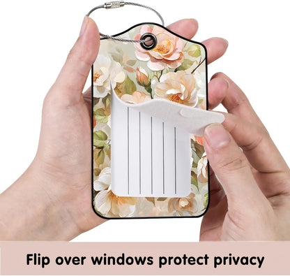 Luggage Tags for Suitcases, 2-Pack PU Leather for Cruise & Travel, Baggage ID Tags with Privacy Cover & Address Card, Durable Metal Ring, Kids Adults Travel Accessories, Soft Hued Roses