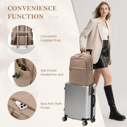 Travel Backpack for Women Personal Carry On Bag Business Weekender Hiking Multilayer Laptop Bag,16 Inch,Brown