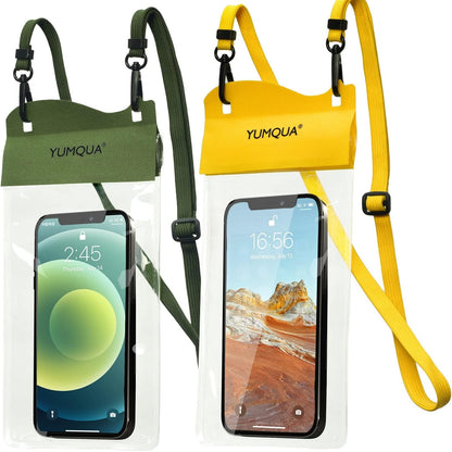 Large Waterproof Phone Pouch 2 Pack, IPX8 Waterproof Cell Phone Case Dry Bag Compatible with iPhone 15 14 13 12 11 Pro Max/Galaxy S23 Ultra S22 Pixel 4 XL Up to 7.5", Army Green+Yellow