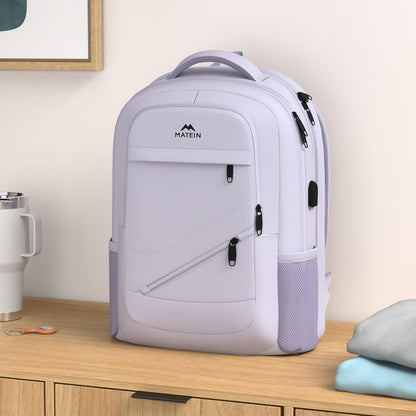 MATEIN College School Backpack for Women, 17 Inch Large College Laptop Bookbag TSA Approved, Anti Theft Multiple Pockets Computer Carry On for Work Travel, Light Purple