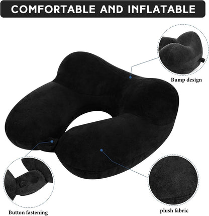 Sintuff 2 Pack Inflatable Travel Pillow for Airplanes Inflatable Neck Flight Pillows with Compact Bag and Blindfold for Traveling, Airplane, Train, Car, Office(Black and Dark Gray)