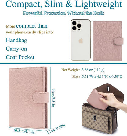 Leather RFID Slim Passport Holder for Travel Women – Passport Wallet for Men with Passport Cover & 3 Card Slots, Zippered Coin Pocket, Cash Holder – Travel Organizer Gift Box (Pink)