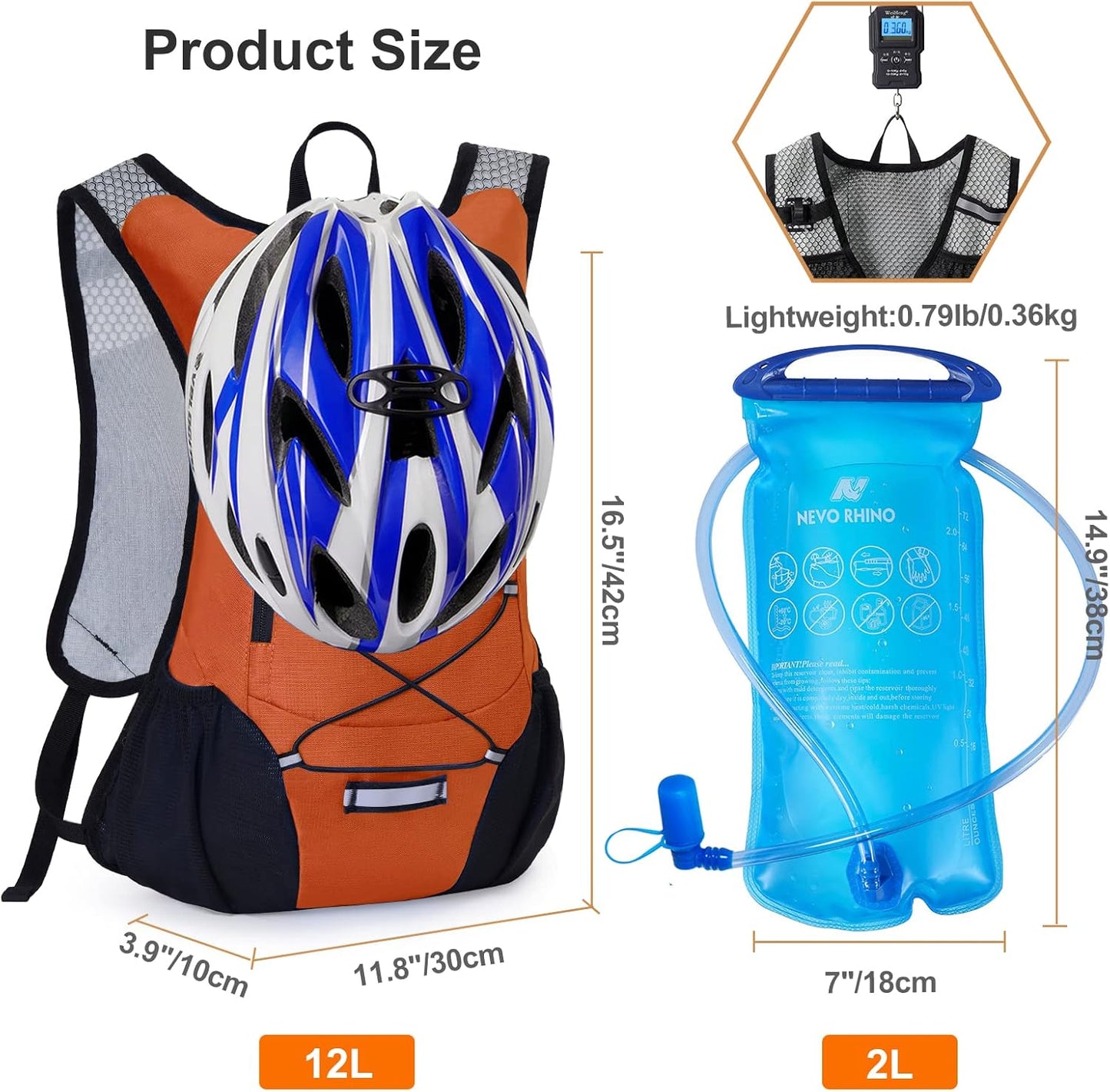 Lightweight Hydration Backpack, Running Backpack with 2L Water Bladder, Hydro Water Daypack for Cycling Hiking Rave for Men Women