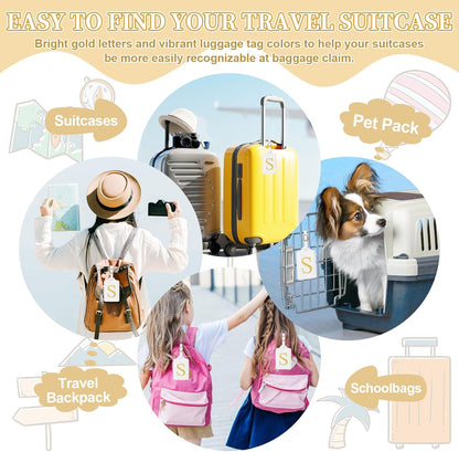 Personalized Initial Luggage Tags for Suitcase TSA Approved, White Leather Cute Luggage Tag with Privacy Cover Name Card, Embroidered Custom Luggage Tags Travel Baggage Tags Gifts for Women Kids(S)